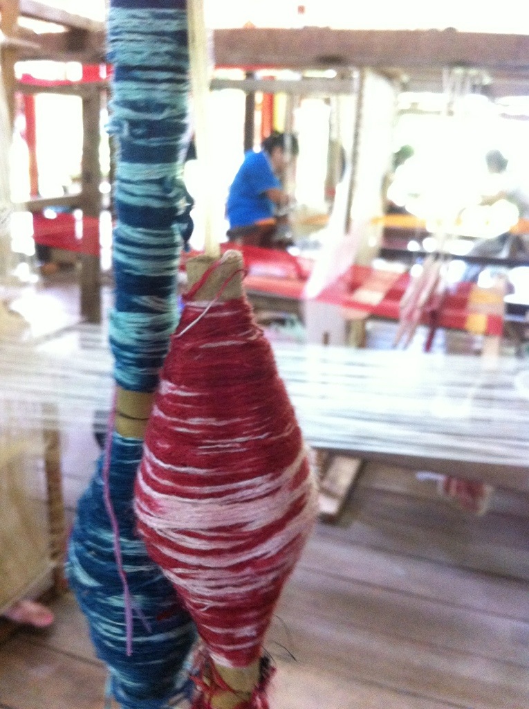 ikat thread on a spool - looks a mess!